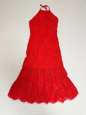 Forever 21 Red Crochet Halter Maxi Dress